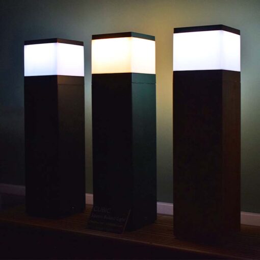 Cubic 0.6m Bollard Light with 9w LED Photocell Bulb - Wood Effect - Image 3