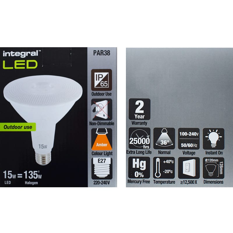 Integral LED 15w PAR38 Lamp - ES/E27 - Green / Amber / Blue - Image 4